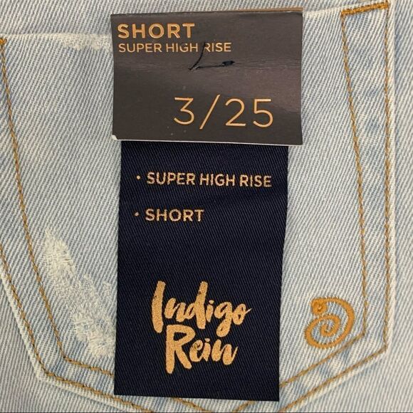 Indigo Rein Recycled Super High Rise Distressed Denim Bermuda Shorts, Size 3/25 - Picture 10 of 12